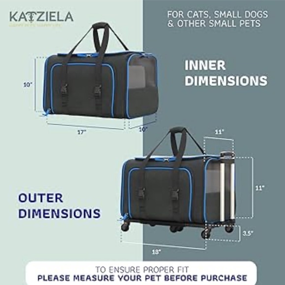 Katziela Luxury Rider Pet Carrier with Removable Wheels Double Telescopic Handle - Picture 2 of 5